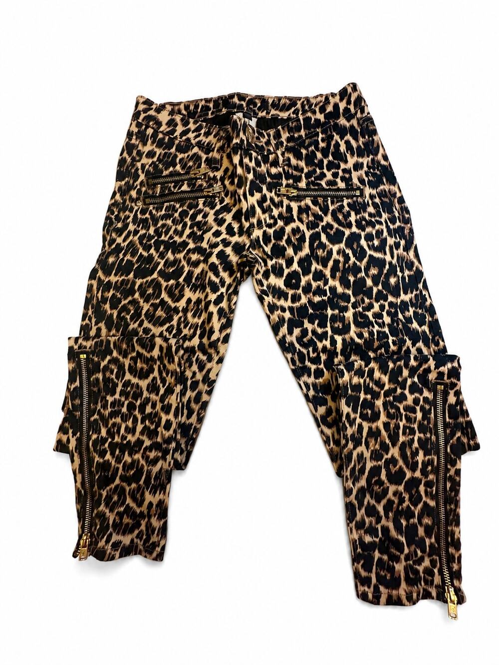 Juicy Couture Leopard Print Skinny Pants 25” Waist Gold Zip Ankle Y2K